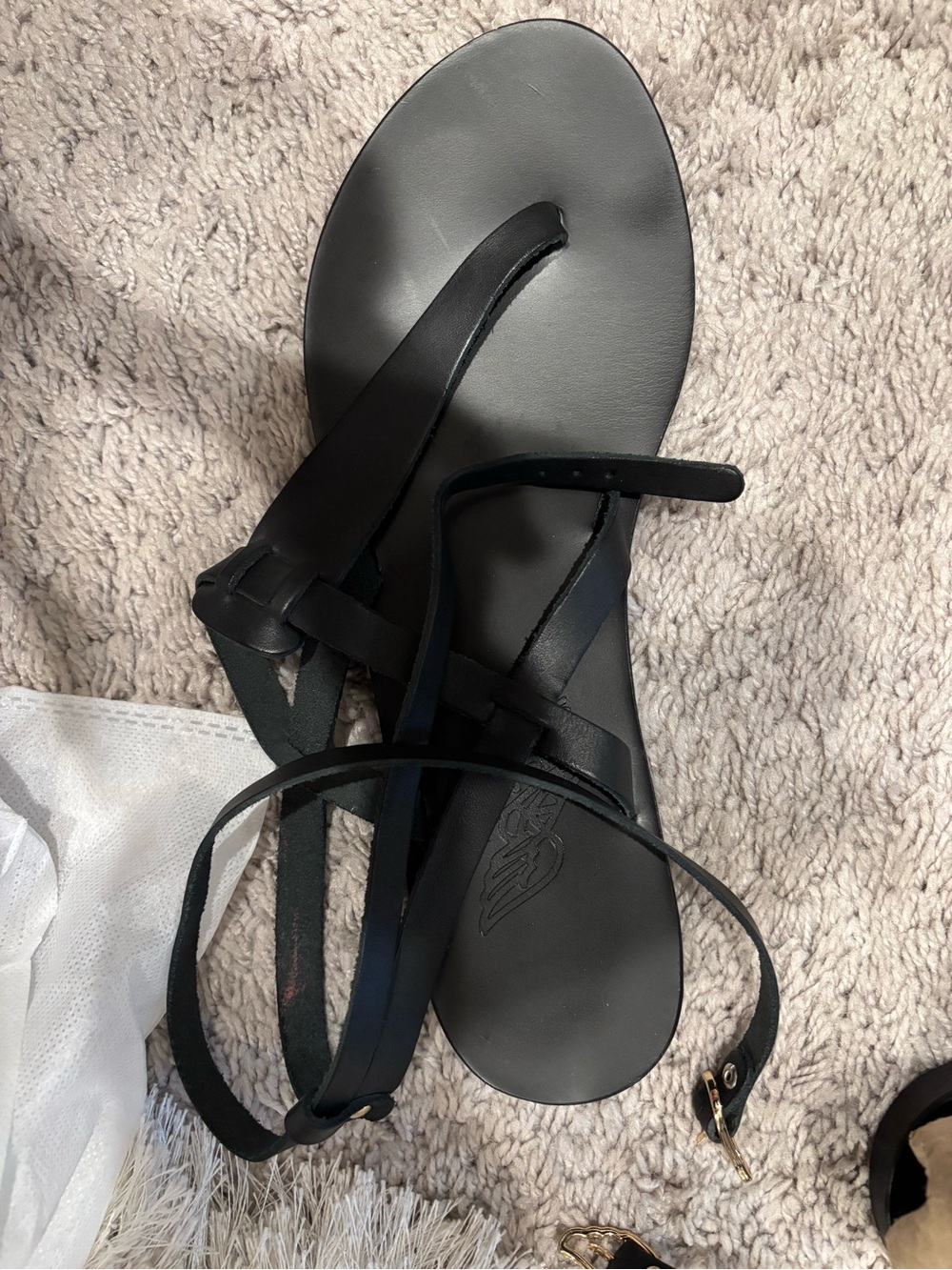 Ancient Greek Sandals Black Leather Lace-Up Flat Sandals